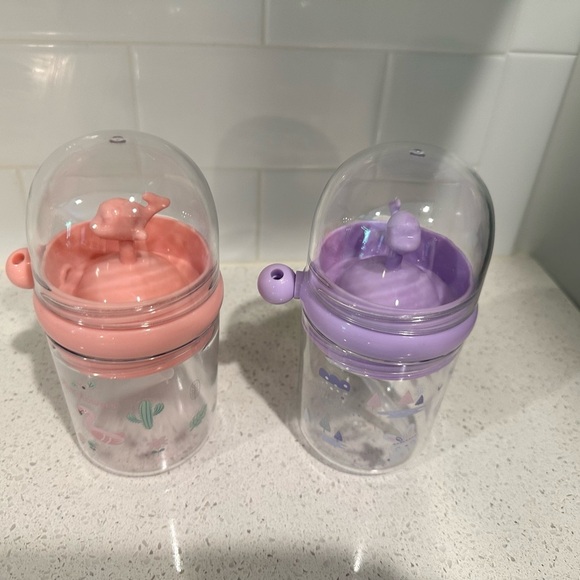 2 Kid size water bottles with silly straw - Picture 2 of 4